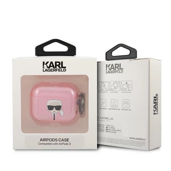 Карл Лагерфельд KLA3UKHGP Чохол для AirPods 3 рожевий / pink Glitter Karl`s Head